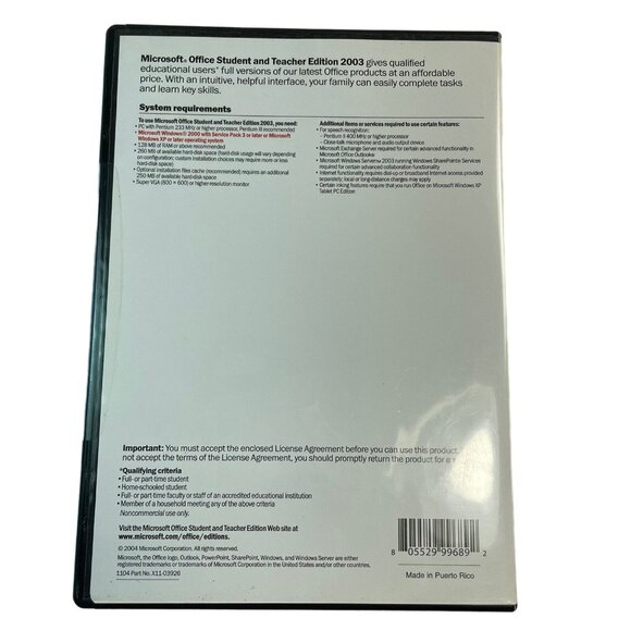 Microsoft Office Student And Teacher Edition 2003 For Windows XP & 2000 PC CD - Picture 2 of 3